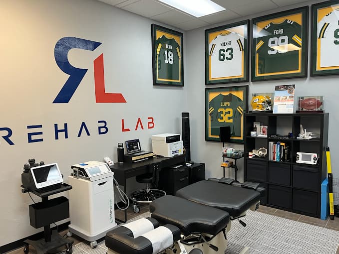 Treatment room inside the Rehab Lab sports chiropractic clinic in Wauwatosa, Wisconsin