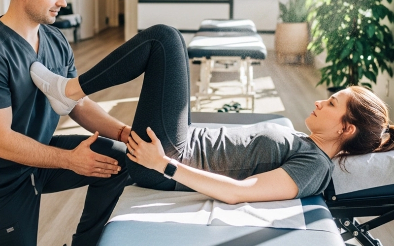 Chiropractor guiding a patient through core and postural support exercises