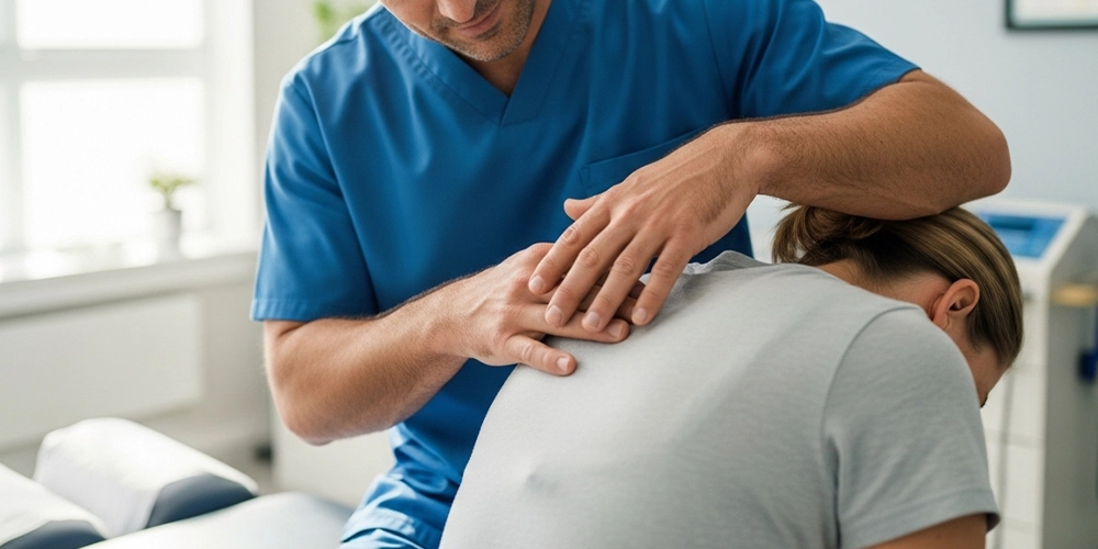 Patient receiving a spinal wellness checkup from a chiropractor