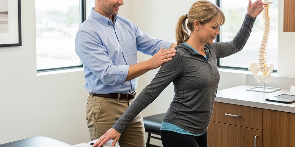 Chiropractor performing a preventive assessment to reduce work-related injury risk