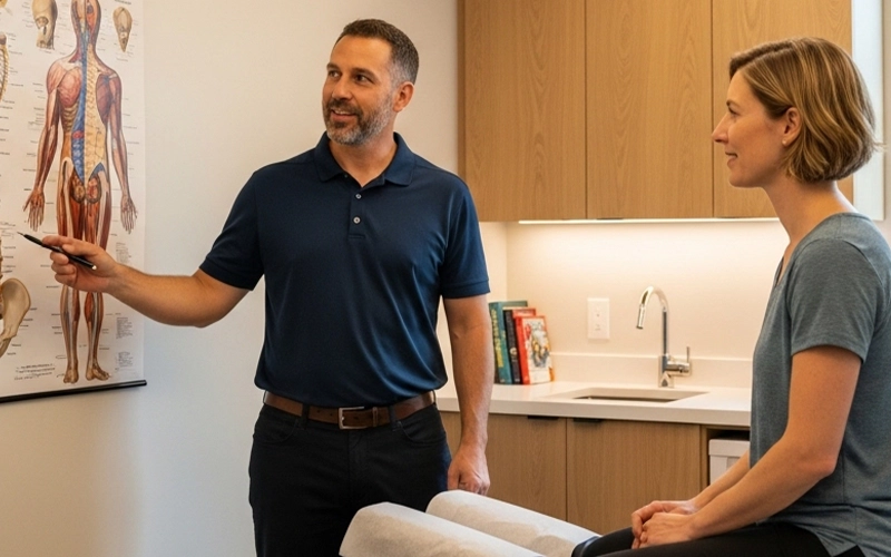 Chiropractor giving sleep and recovery advice to support long-term spinal health