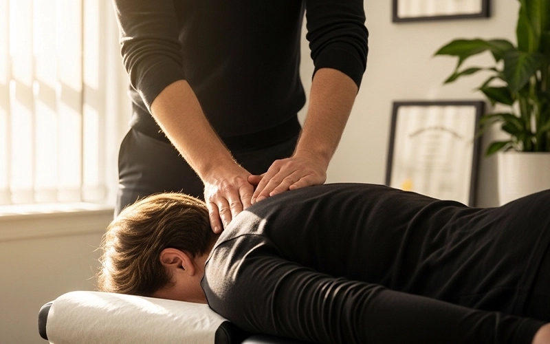 Chiropractic treatment session focused on back and neck pain relief