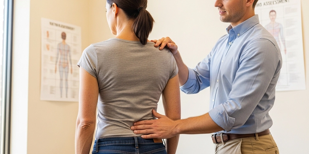 Chiropractor assessing spinal alignment during a local clinic visit