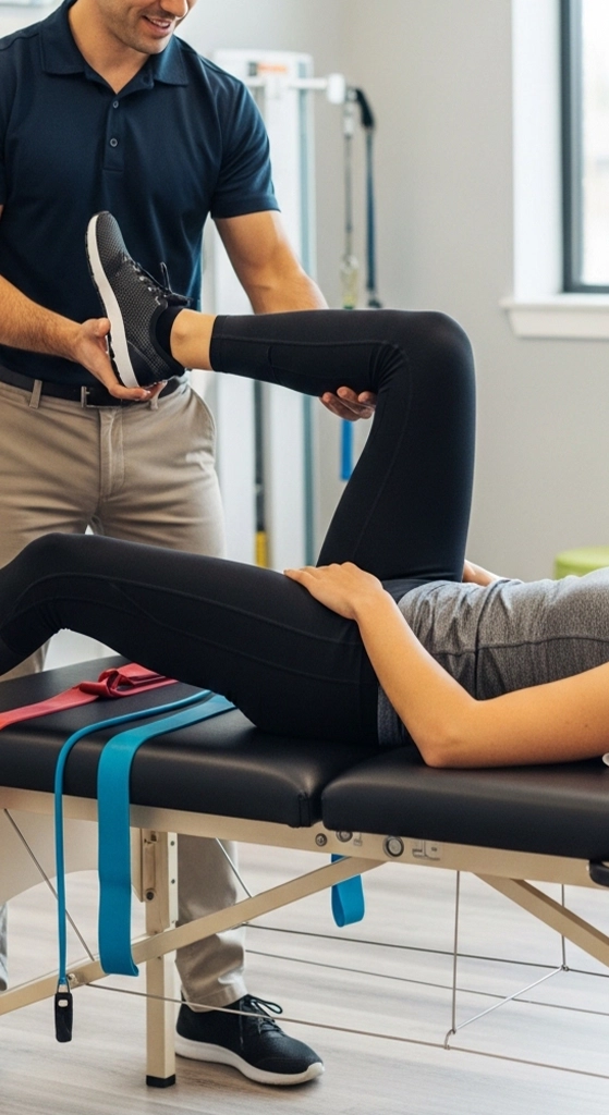 Athlete receiving rehab support to safely return to sport after an injury
