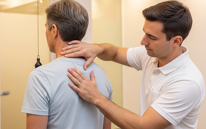 Chiropractor assessing spinal alignment to support overall health and function