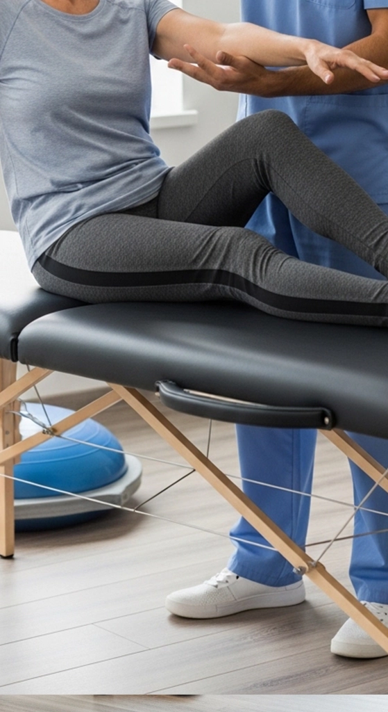 Patient receiving rehab support to improve spinal balance and mobility after injury